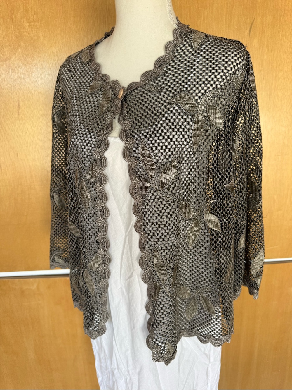 Vintage Crochet Openwork Cardigan - Brown